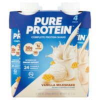 Pure Protein Vanilla Milkshake Complete Protein Shake, 11 fl oz, 4 count