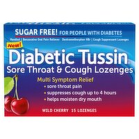 Diabetic Tussin Wild Cherry Sore Throat & Cough Lozenges, 15 count