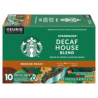 Starbucks Decaf House Blend Medium Roast Decaffeinated Ground Coffee K-Cup Pods, 0.42 oz, 10 count