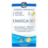 NORDIC NATURALS Omega-3D Omega-3 + 1000 IU D3 Fish Oil Soft Gels Dietary Supplement, 690 mg, 60 coun