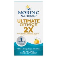Nordic Naturals Lemon Taste Ultimate Omega 2x Fish Oil Supplement, 60 count
