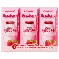 Binggrae Strawberry Flavored Milk Drink, 6.8 fl oz, 6 count