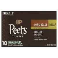 Peet's Coffee House Blend Dark Roast Decaf K-Cup Pods, 10 count, 4.3 oz, 4.3 Ounce