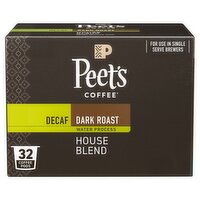 Peet's Coffee Decaf Dark Roast Water Process House Blend Coffee Pods, 32 count, 13.8 oz