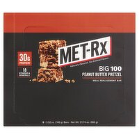 MET-Rx Big 100 Peanut Butter Pretzel Meal Replacement Bar, 3.52 oz,  9 count