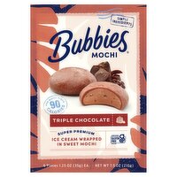 Bubbies Triple Chocolate Ice Cream Wrapped in Sweet Mochi, 1.25 oz, 6 count, 7.5 Ounce