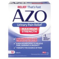 AZO Maximum Strength Urinary Pain Relief Tablets, 12 count, 12 Each