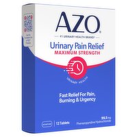 AZO Maximum Strength Urinary Health Pain Relief Tablets, 99.5 mg, 12 count