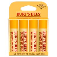 Burt's Bees Beeswax Lip Balm, 4 count, 0.15 oz