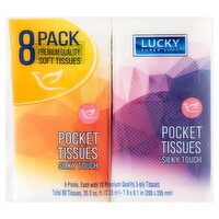 Lucky Super Soft 3-Ply Silky Touch Pocket Tissues, 8 packs, 80 count, 8 Each