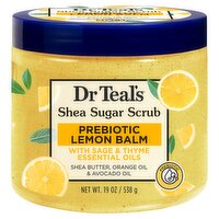 Dr Teal's Prebiotic Lemon Balm Shea Sugar Scrub, 19 oz