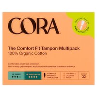 Cora 100% Organic Cotton The Comfort Fit Tampon Multipack, 32 count