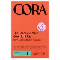 Cora 100% Organic Cotton Topsheet The Peace-of-Mind Overnight Pad, 28 count