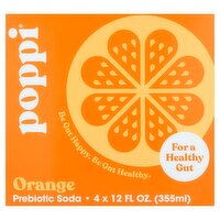 Poppi Orange Prebiotic Soda, 12 fl oz, 4 count