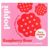 Poppi Raspberry Rose Prebiotic Soda, 12 fl oz, 4 count