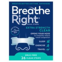 Breathe Right Extra Strength Clear Nasal Strips, 26 count, 26 Each