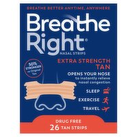 Breathe Right Extra Strength Tan Nasal Strips, 26 count