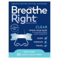 Breathe Right Clear Nasal Strips, Large, 30 count, 30 Each