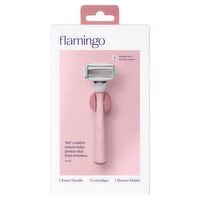 Flamingo Rose Razor Handle, Cartridges, & Shower Holder