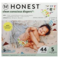 Honest Clean Conscious Diapers, 5 Curious Cutie, 27+ lbs, 44 count