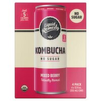 Liquid Remedy Organic Mixed Berry Kombucha, 4 count, 12 fl oz