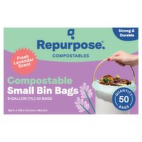 Repurpose Fresh Lavender Scent Compostable Small Bin Bags, 3 Gallon, 50 count