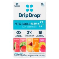 Drip Drop Zero Sugar Plus Electrolyte and Vitamin Supplement Variety Pack, 0.20 oz, 10 count
