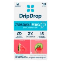 Drip Drop Zero Sugar Plus Electrolyte and Vitamin Supplement Variety Pack, 0.20 oz, 10 count