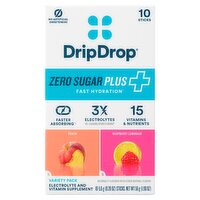 Drip Drop Zero Sugar Plus Electrolyte and Vitamin Supplement Variety Pack, 0.20 oz, 10 count