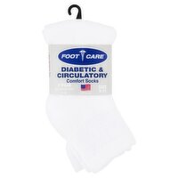 Foot Care Diabetic & Circulatory White Quarter Comfort Socks, Size 9-11, 2 pair