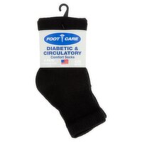 Foot Care Diabetic & Circulatory Quarter Black Comfort Socks, Size 10-13, 2 pair