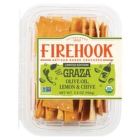 Firehook Graza Olive Oil, Lemon & Chive Artisan Baked Crackers Limited Edition, 5.5 oz