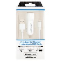 Mobilcharge 3.4A Dual Car Charger + Lightning to USB Cable