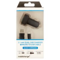 Mobilcharge 2.1 Amp Dual Car Charger + Micro to USB Cable