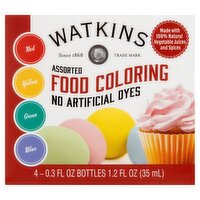 Watkins Assorted Food Coloring Bottles, 0.3 fl oz, 4 count