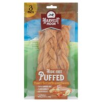 Harvest Moon 7" Hide Free Puffed Peanut Butter Braided Twists Dog Chews, 3 count, 6.35 oz