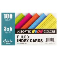 iScholar New York Assorted Neon Colors Ruled Index Cards, 100 count