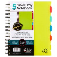 iScholar New York iQ College Ruled 5 Subject Poly Notebook, 160 sheets