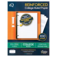  iScholar New York 20 lb Heavyweight Reinforced College Ruled Paper, 100 count