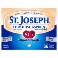 St. Joseph Low Dose Aspirin Coated Tablets, 81 mg, 36 count, 36 Each