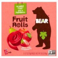 Bear Apple - Pear Strawberry Fruit Rolls, 0.7 oz, 5 count