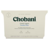 Chobani Nonfat Plain Greek Yogurt Value Pack, 5.3 oz, 4 count, 21.2 Ounce