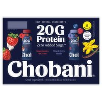 Chobani 20g Protein Mixed Berry, Vanilla, Strawberries & Cream Greek Yogurt Drink, 10 fl oz, 8 Count