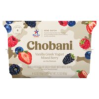 Chobani Mixed Berry on the Bottom Vanilla Greek Yogurt Value Pack, 5.3 oz, 4 count, 21.2 Ounce