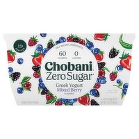 Chobani Zero Sugar Mixed Berry Flavored Nonfat Greek Yogurt, 5.3 oz, 4 count, 21.2 Ounce