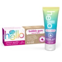 Hello Kids Unicorn Sparkle Bubble Gum Fluoride Toothpaste, Ages 2+, 4.2 oz