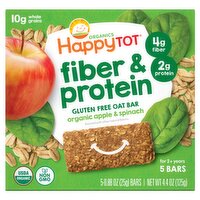 Happy Tot Organics Fiber & Protein Organic Apples & Spinach Gluten Free Oat Bar, 0.88 oz, 5 count