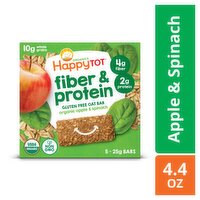 Happy Tot Organics Fiber & Protein Organic Apples & Spinach Gluten Free Oat Bar, 0.88 oz, 5 count