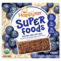 Happy Tot Organics Super Foods Gluten Free Oat Bar, Tots & Tykes, 0.88 oz, 5 count, 4.4 Ounce