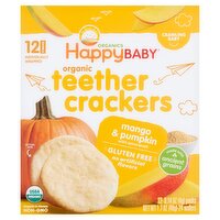Happy Baby Organics Mango & Pumpkin Organic Teether Crackers, Crawling Baby, 0.14 oz, 12 count